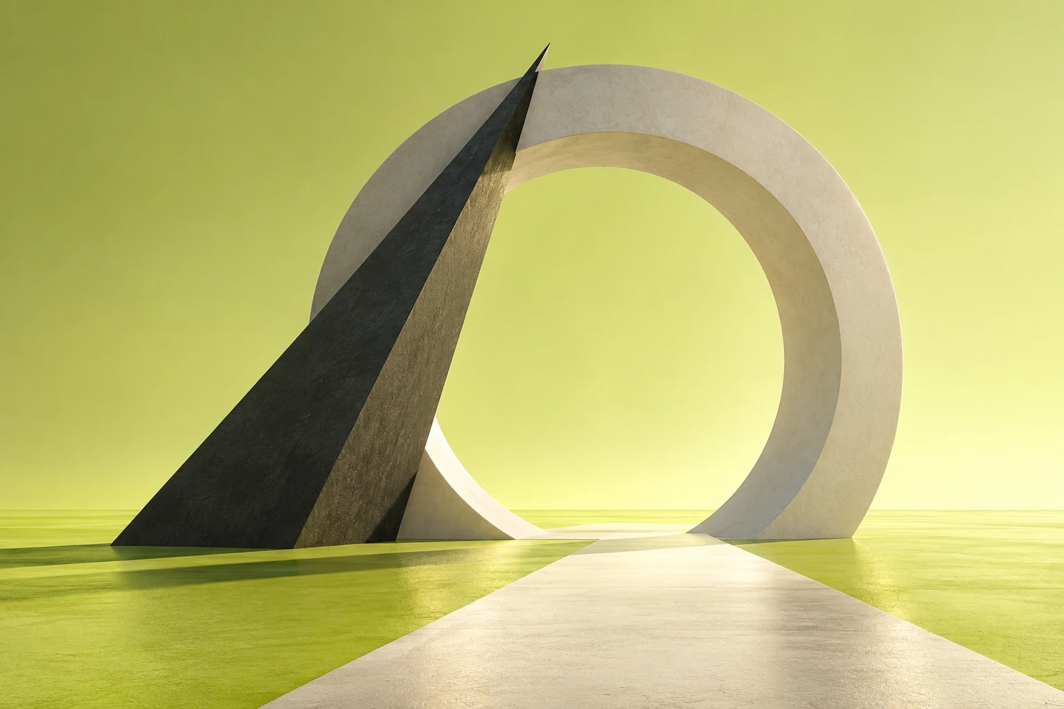 An ivory path passes through a circular portal into open space.